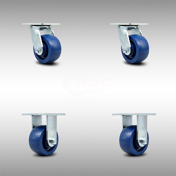 Service Caster 4 Inch SS Solid Poly Caster Set with Roller Bearings 2 Swivel 2 Rigid SCC SCC-SS30S420-SPUR-2-R-2 - main